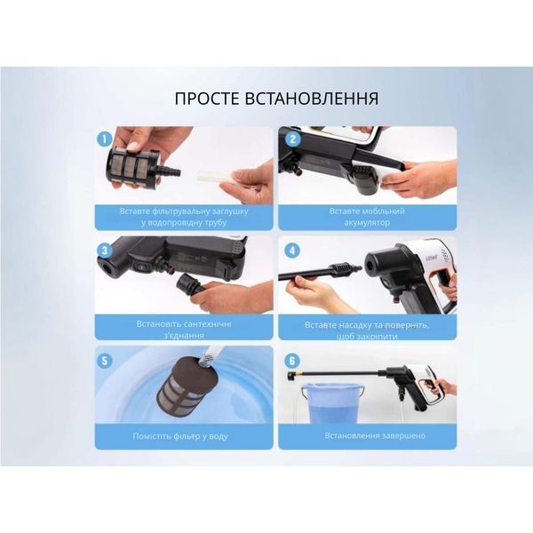 Акумуляторна мийка високого тиску, живлення від павербанку (УМБ Litheli Power Bank 20000 mAh, 45 W, 4А в комплекті) U20PC00-0U120 фото