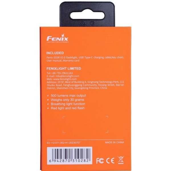 Ліхтар наключний Fenix E03R V2.0, червоний E03RV20RED фото