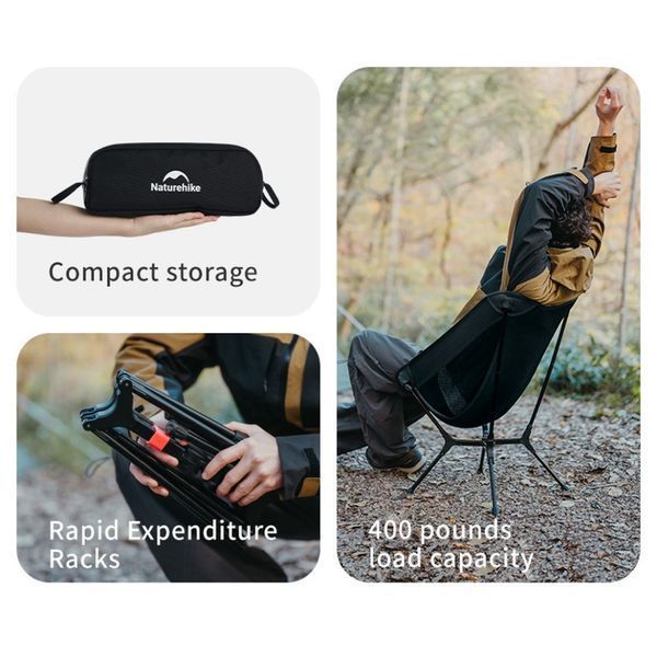 Стілець складаний ультралегкий Naturehike CNK2550JJ013 Yamami YL01, розмір М, алюміній, чорний 6927595775431 фото