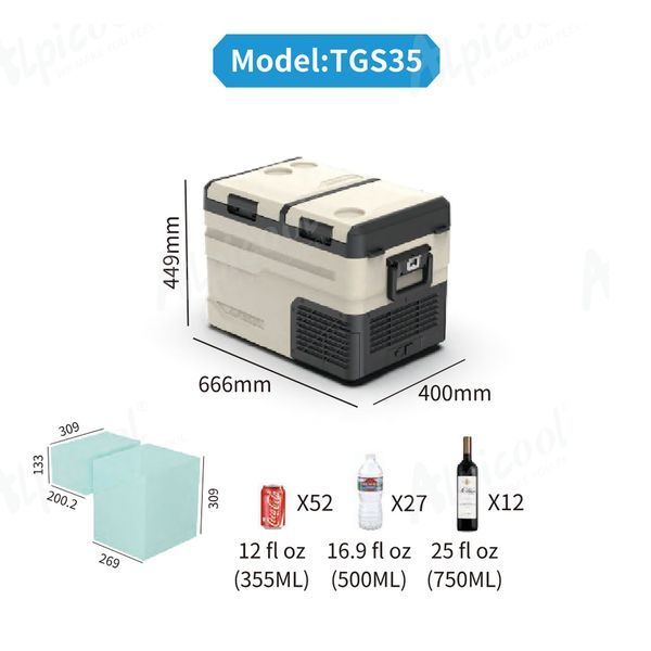 Компресорний автохолодильник Alpicool TGS35 (LG) (38 літрів). Двокамерний. До -20℃, (12, 24, 220 вольт) TGS35LGP фото