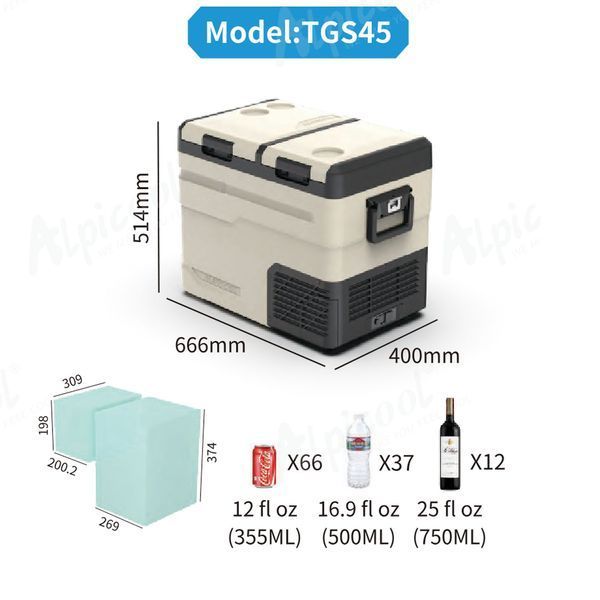 Компресорний автохолодильник Alpicool TGS45 (LG) (47 літрів). Двокамерний. До -20℃, (12, 24, 220 вольт) TGS45LGP фото