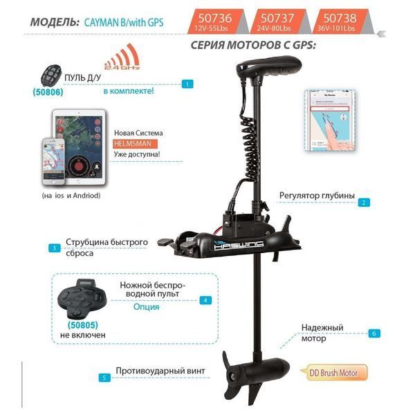 Електродвигун Haswing Cayman B 80 lbs 24V GPS, чорний HE-50739-152_BY фото