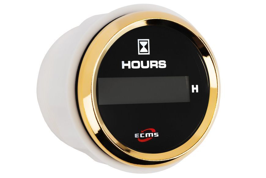 Лічильник мотогодин ECMS HLH2-BG-HS діаметр 52 мм, рамка - золото, дисплей - чорний 802-00133 фото