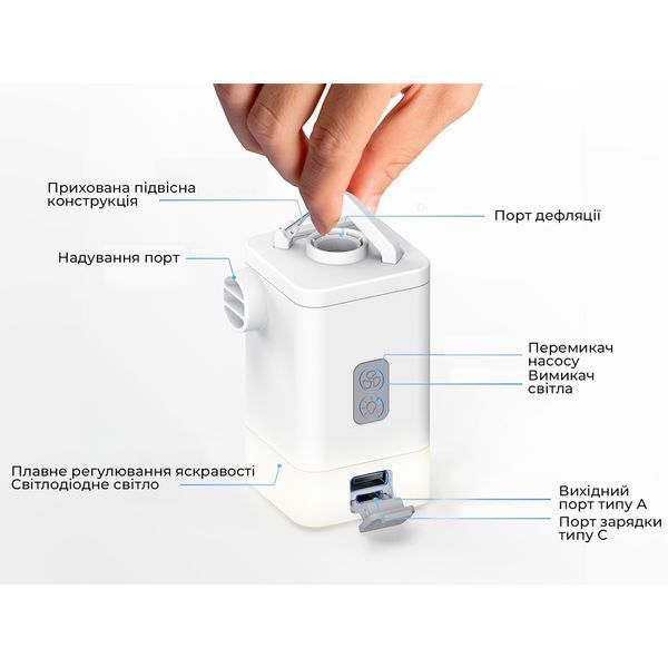 Насос-ліхтар-powerbank кемпінговий Flextail Max Pump 2 Plus, білий 6971670131063 фото