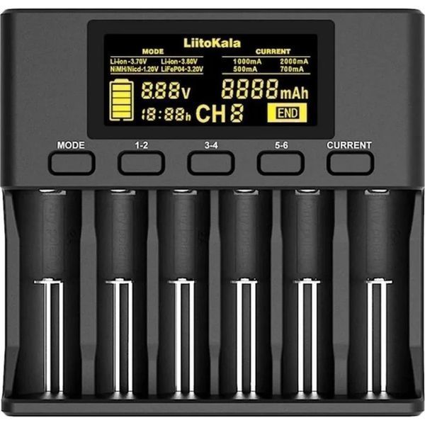Універсальний зарядний пристрій LiitoKala Lii-S6 EU на 6 каналів + автомобільний кабель Lii-S6 EU+Carcable фото