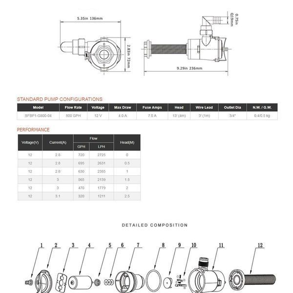 Аератор верт. 800GPH SFBP1-G800-04 SEAFLO SFBP1-G800-04 фото