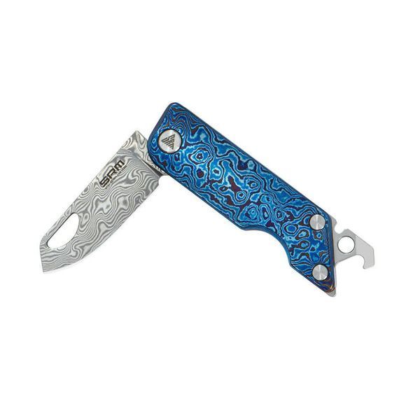 Ніж складаний кишеньковий SRM 6435, (4.1 см) Damascus / Titanium блакитний 6435-TL фото