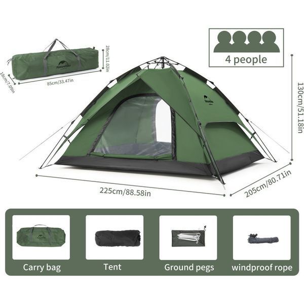 Намет чотиримісний автоматичний Naturehike NH21ZP008, темно-зелений 6927595777909 фото