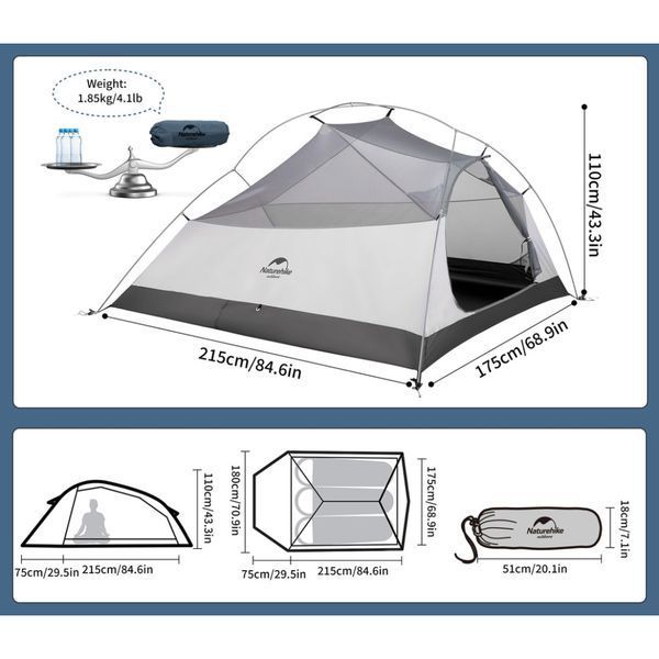 Намет надлегкий тримісний з футпринтом Naturehike Cloud Up 3 UL NH18T030-T-T, 20D, темно-синій 6927595783290 фото