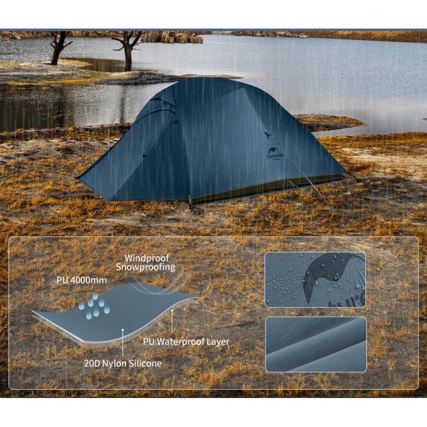 Намет надлегкий тримісний з футпринтом Naturehike Cloud Up 3 UL NH18T030-T-T, 20D, темно-синій 6927595783290 фото