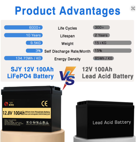 Літій-залізо-фосфатний акумулятор SJY LiFePO4 12V 100Ah (1280Wh) (BMS 100A) SJY100BASE фото